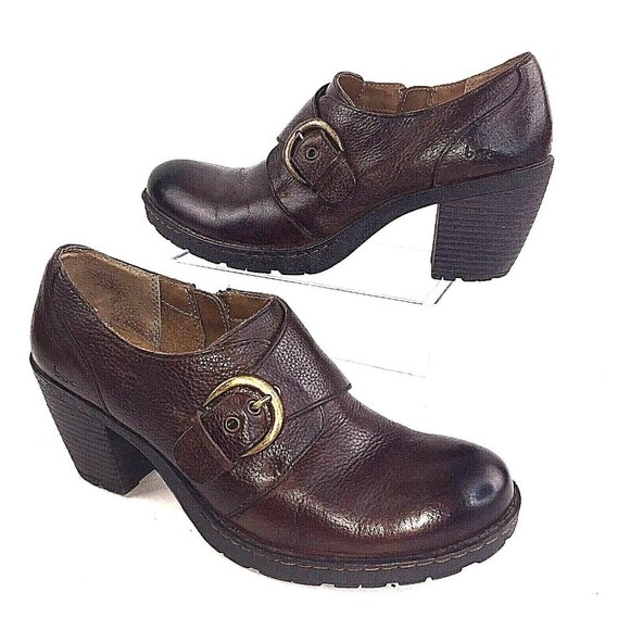 Born b.o.c. Womens Brown Leather High Heel Booties Side-Zip Buckle US sz 10 - Picture 12 of 12